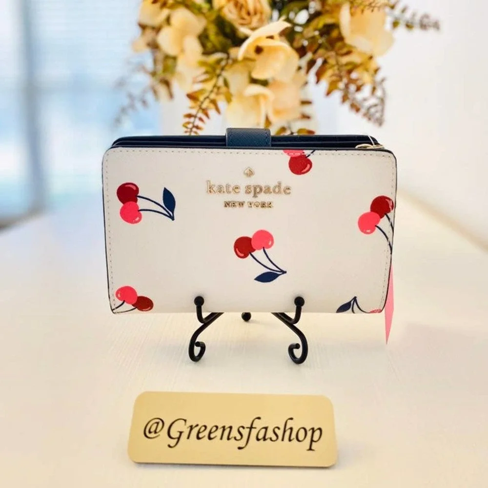 Kate spade staci medium cherry compact bifold wallet new - Picture 1 of 5